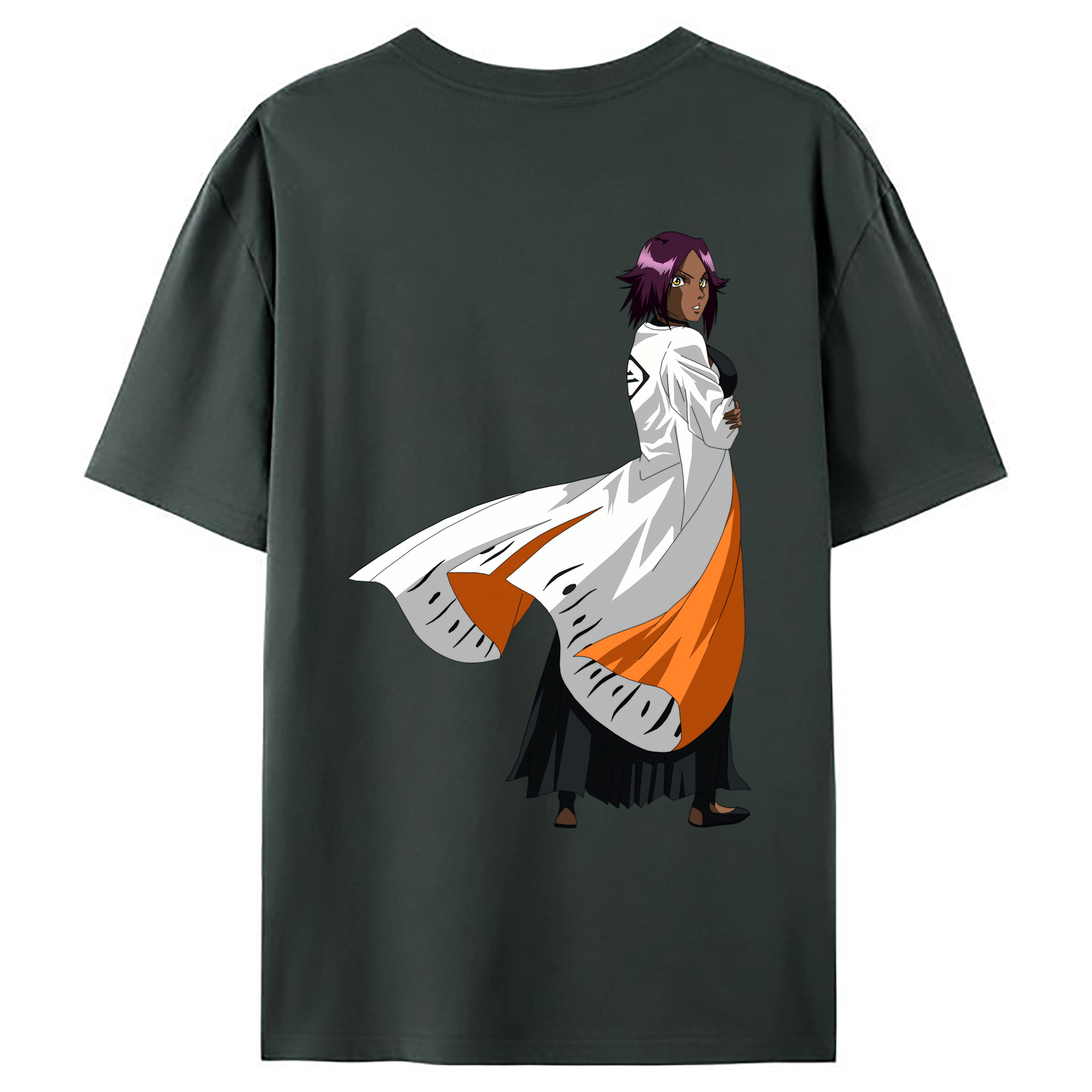（画像用） ブリーチ 四楓院 夜一（しほういん よるいち） BLEACH Shihouin Yoruichi 綿100％ メンズ半袖Tシャツ（バックプリント） 通気性
